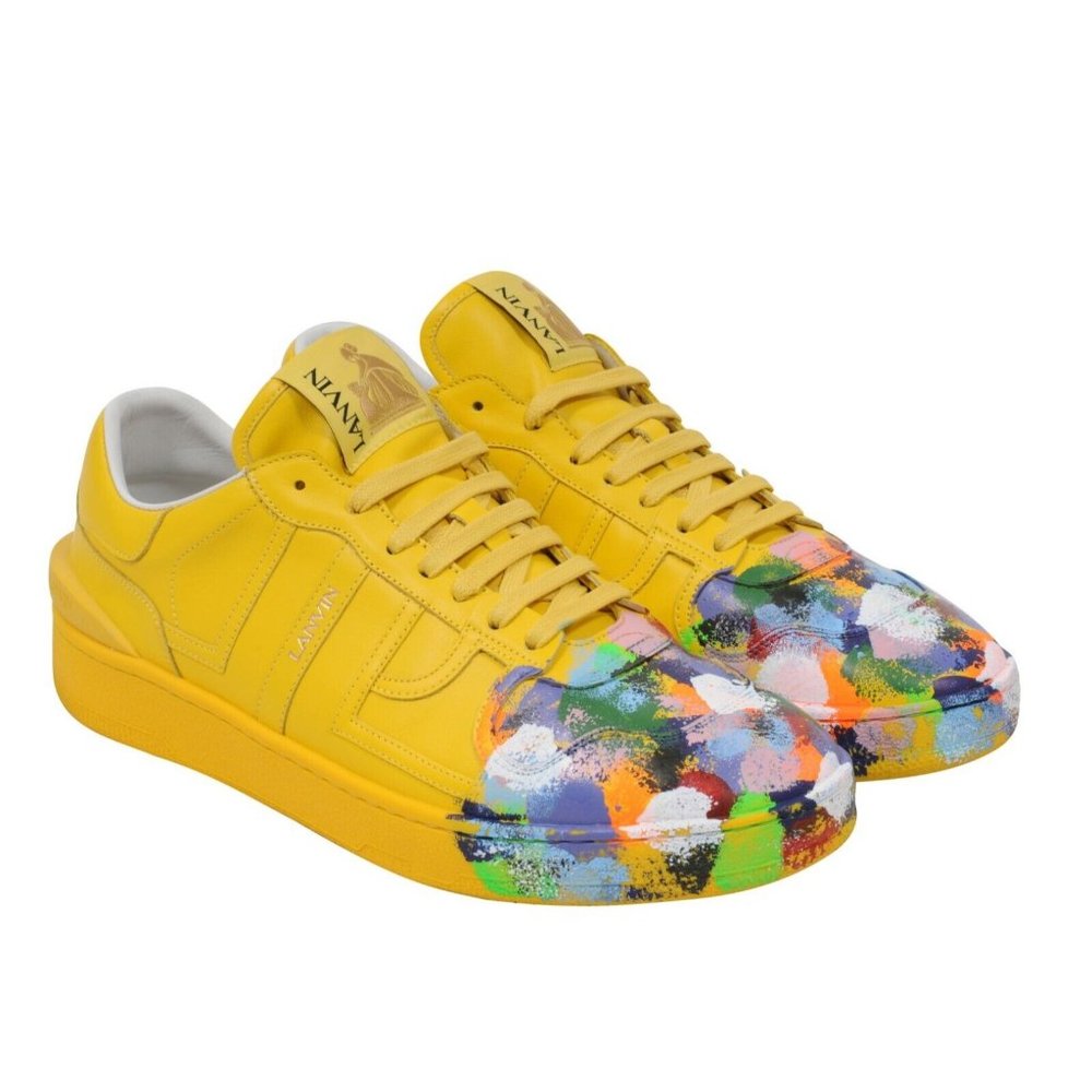 Lanvin Gallery Dept Mens Clay Sneaker US10 43 Yellow Leather Multicolor Painted - Picture 1 of 8